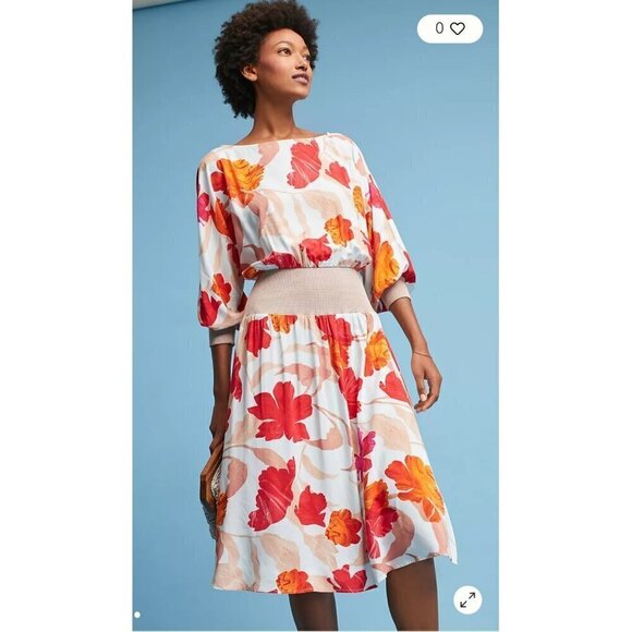 Anthropologie Maeve Gemma Floral Midi Dress M Greek goddess Waisted Silhouette - Picture 9 of 11